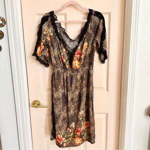 Floral leopard print swim cover up